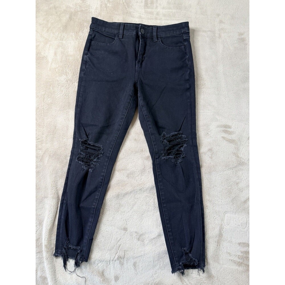 American Eagle Women’s  High Rise Jeggin Black Distressed  8 Short
